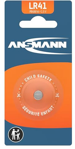 ANSMANN Pile alcaline LR41 1,5V (1 PCE) – Pile Bouton idéale pour calculatrices, Jouets électroniques, Livres interactifs, etc. – Pile Plate fiable et résistante d'une capacité de 35 mAh