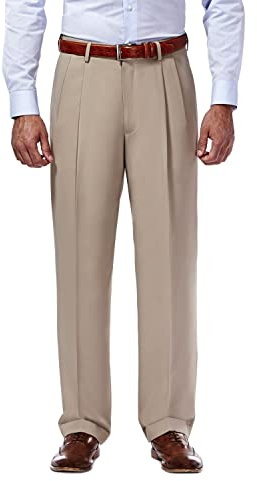 Haggar Mynx Gabardine Herren-Kleiderhose mit verdeckter, erweiterbarer Taille - Beige - 38W / 34L
