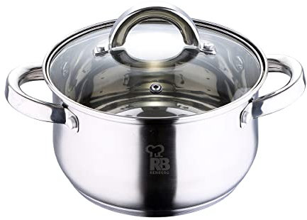 RENGBER Alexander | Olla de Cocina | Cacerola de 20 cm con Tapa de Cristal | Acero Inoxidable | Mangos Ergonómicos | Cacerola de Cocina | Para Todo Tipo de Cocinas
