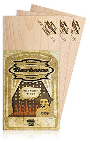 Axtschlag Grillbretter Zedernholz, 3 Wood Planks zum schonenden Garen mit aromatischer Rauchnote und Servieren, für alle Grills & Smoker, 300x150x11 mm, mehrfach verwendbar
