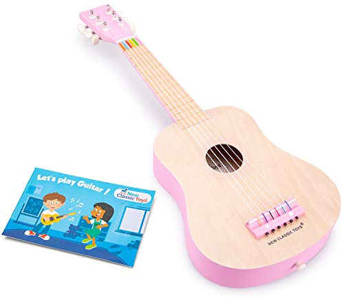 New Classic Toys- Chitarra da Giocattolo, Colore Bianco/Rosa, Deluxe - Naturel/Pink, 10302