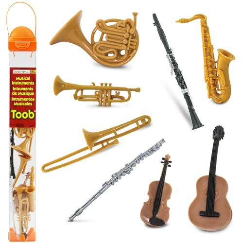 Safari Ltd Musikinstrument TOOB - Figurer: Trombon, flöjt, saxofon, gitarr, fiol, horn, trumpet, klarinett - pedagogiska leksaker för pojkar, flickor och barn i åldrarna 3+