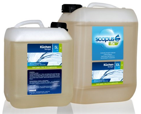 Scopus Fix KüchenReiniger, 10 Liter Kanister - Profi Reiniger für Gastronomie und Großküchen, Edelstahl, Chrom, Glas & Emaille - lebensmittelecht, biologisch abbaubar - inkl. 500ml Sprühflasche