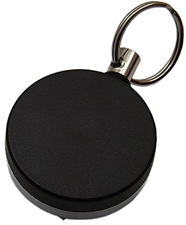 myledershop Metall Rollmatik Schlüsselkette in Schwarz/Silber | Extra Reißfeste Schnur