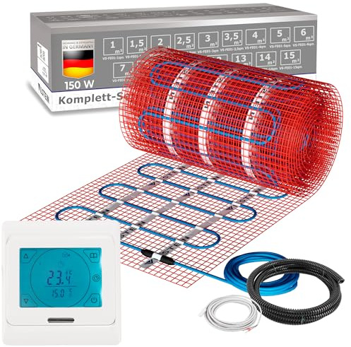 VILSTEIN Elektrische Fußbodenheizung 150W/m² - Bodenheizung Elektrisch geeignet für Laminat, Fliesen & mehr - Elektro Fussbodenheizung - Elektrische Heizmatte Fußboden - 12m²