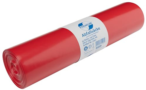 Müllsäcke DEISS PREMIUM rot Typ 60, 120 Liter | Reißfeste rote Abfallsäcke - Für mittelschweren Büroabfall, Küchenabfälle, Hausmüll & Industrieabfall - aus LDPE