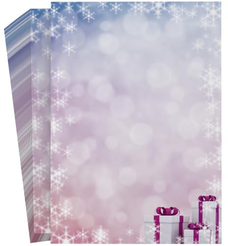 Weihnachtsbriefpapier Purple Present, A4, 100 Blatt weihnachtliches Briefpapier