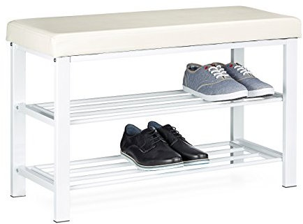 Relaxdays Panca Scarpiera, Mobile Scarpe, Portascarpe con 2 Ripiani, Imbottita, HxLxP: 49x81x31 cm, 10 Paia, Bianco