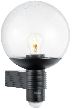Steinel utomhusvägglampa L 400 S svart, 240° rörelsedetektor, max. 12 m räckvidd, klassisk, munblåst glaskropp