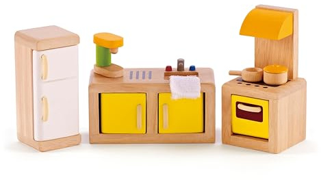 Hape Puppenhauszubehör Küche - Kleine Spielküche, Zubehör für Puppen, Rollenspiel Spielzeug, Kinder Koch- und Backspielzeug, Miniaturküche für Kleinkinder ab 3 Jahren