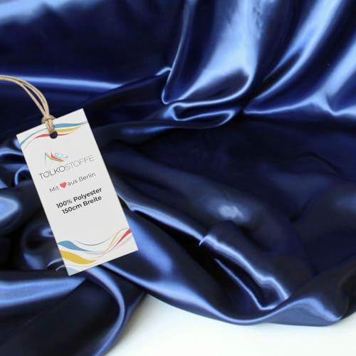 TOLKO 1m Glanz Satin Stoff Meterware als Modestoff Dekostoff Kostümstoff Gardinenstoff Vorhangstoff Hochzeitsstoff | Glitzer Satinstoffe zum Nähen Dekorieren | Nähstoffe 150cm breit (Dunkel Blau)