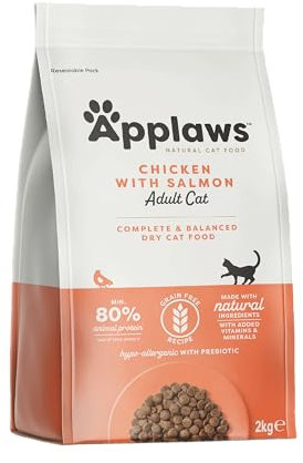 Applaws Katzentrockenfutter Adult, Huhn mit extra Lachs, getreidefrei und komplett 2kg (1 Packung)