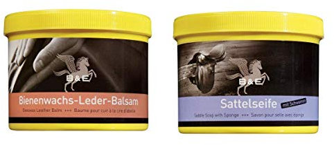 B & E Bienenwachs Lederbalsam + Sattelseife Set a 500 ml Polsterreiniger, Lederreiniger Handtaschen, Schuhe