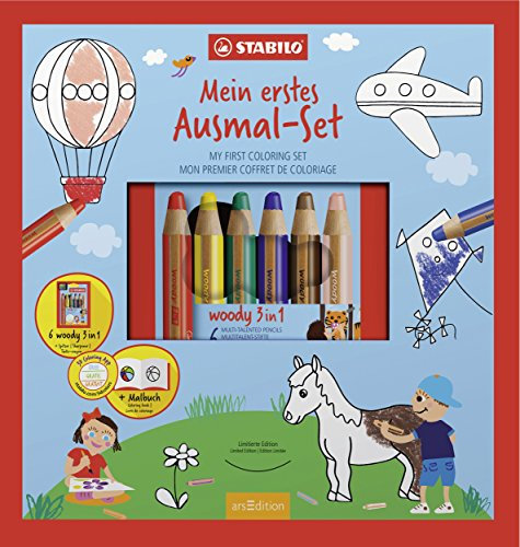 STABILO Mein erstes Ausmal-Set - inklusive 6er Pack woody 3 in 1 und Spitzer - in Geschenkverpackung