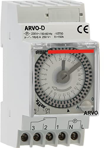 VEMER VP882500 ARVO-D - Interruttore Orario Elettromeccanico a Cavalieri con Batteria Sostituibile, Programmazione Giornaliera, 2,5 Moduli DIN, Grigio