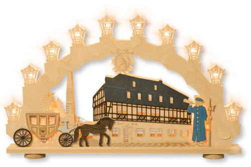 weigla - Schwibbogen original Erzgebirge I Motiv Zwönitz I Lichterbogen Weihnachten I 15 Lampenkerzen + 1 Ersatzlampe I 15 x 16 V, 3 W, E10 I beleuchtete Weihnachtsdeko innen I aus Holz