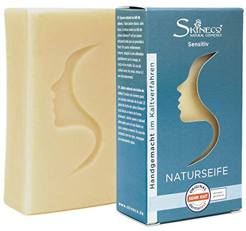 Skineco Natural Soap Sensitive | Sustainable Goat's Milk Soap | Solid Shower Gel | Piece of Soap for Dry Sensitive Skin | Body Soap | Hand Soap |