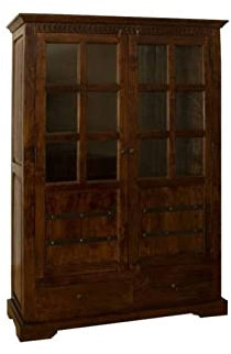 MASSIVMOEBEL24.DE | Oxford Vitrine Akazie 134x50x196, Farbe:Dunkelbraun lackiert, Größe:134x50x196 cm (BxTxH)
