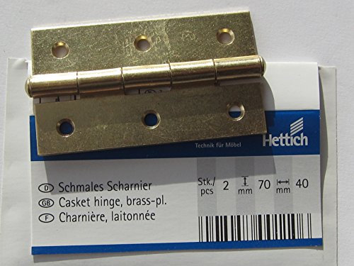 Hettich schmale Scharniere, 70 x 40 mm, massiv Messing matt, mit Schrauben, 2 Stück, 9100324