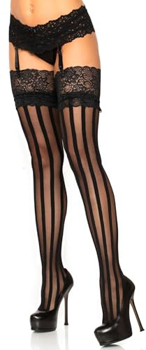 Leg Avenue randiga Lycra-strumpor med bred toppkant O/S, 1 st