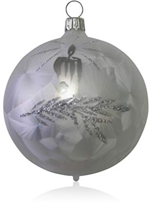 Lauschaer Glas Christbaumkugeln Eislack weiß mit Kerze 4 Stück d 7cm Christbaumschmuck Weihnachtsbaumschmuck mundgeblasen, handdekoriert