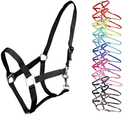 NETPROSHOP Halfter oder Führstrick Einfarbig für Ihre Lieblinge Mini Shetty bis XL Full, Groesse:Pony, Farbe:Schwarz