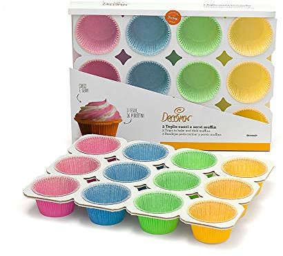 Decora Cuoci-E-Servi Confezione Teglia per 12 Muffin, Carta da Forno, Multicolore, 3 Pezzi