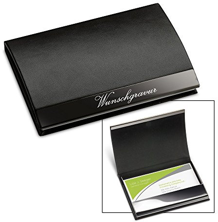 polar-effekt Visitenkartenetui mit Gravur Geburtstagsgeschenk - Kartenetui aus Edelstahl und Leder Visitenkartenhalter schwarz und Magnetverschluss - Kreditkarten Etuis Geschenk zum Geburtstag