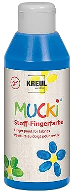 Kreul 28404 - Mucki Peinture au Doigt pour Tissu, 250 ML en Bleu, sans parabène, sans Gluten, sans Lactose et végétalienne, optimale pour l'application avec Les Doigts et Les Mains