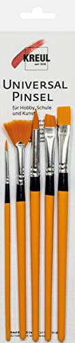 KREUL 723033 - Universalpinsel Synthetics Set, für Hobby, Schule und Kunst, ein Flachpinsel Größe 12, zwei Rundpinsel in den Größen 2 und 10, ein Fächerpinsel Größe 4 und ein Pinsel schräg Größe 10