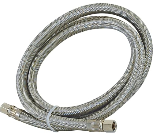 Eastman 25 Feet Flexible Ice Maker Connector, 1/4 Inch x 1/4 Inch Compression Connection, Braided Stainless Steel with Nickel-Plated Brass Nuts, 48392