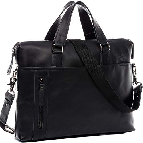 BACCINI große Laptoptasche mit abnehmbaren Schultergurt echt Leder - 15.4 Zoll Laptop Business-Tasche Leandro - Umhängetasche Aktentasche extra Laptop-Hülle - Ledertasche Herren Damen schwarz