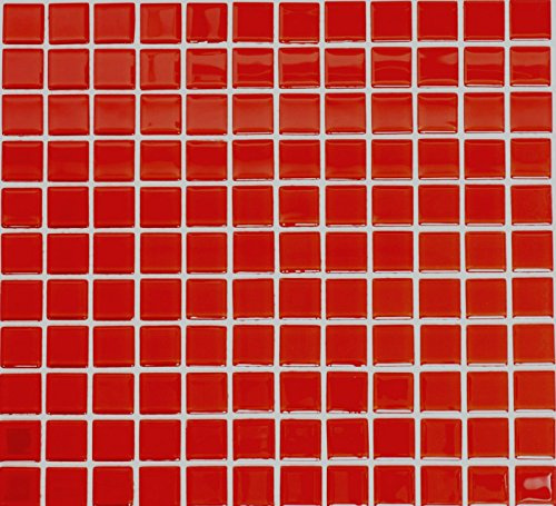 Mosaik kvadrat kristall uni röd glasmosaik genomskinlig 3D kakelspegel, mosaiksten format: 25 x 25 x 4 mm, bågstorlek: 327 x 302 mm, 10 ark