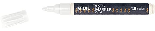 KREUL 92760 - Textil Marker Opak medium, blanc, pointe ogive, épaisseur de trait env. 2 à 4 mm, crayon de couleur opaque pour décorer les tissus clairs et foncés