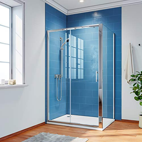ELEGANT 1400 x 700 mm Sliding Shower Enclosure 6mm Safety Glass Reversible Bathroom Cubicle Screen Door with Side Panel