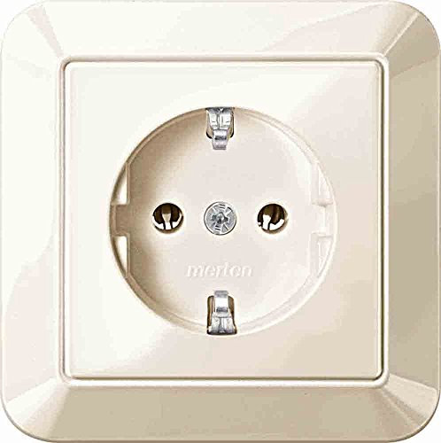 Merten Schuko-Steckdose mit voller Abdeckplatte, Steckklemmen, 1-M, weiß glänzend, MEG2301-1044