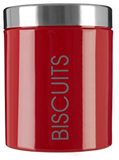 PREMIER Housewares 508528 Scatola Metallica per Biscotti con Coperchio Ermetico, Smalto Rosso