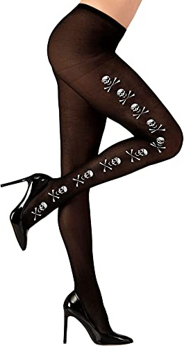W WIDMANN MILANO Party Fashion - Strumpfhose mit Totenkopf, 40 DEN, für Damen, Leggings, Halloween