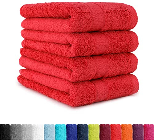 BaSaTex 4er Pack Handtuch Set für Haushalt & Gäste Handtücher Waschtücher | Frottee-Handtücher mit Aufhängeschlaufe, Waschtücher für Bad Öko-Tex Made in Green, Rot, Baumwolle, Frottee, Öko-Tex