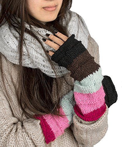 Tribe Azure Fair Trade Arm Warmers Women, Warm Winter 100% Wool Hand Knit Crochet hand warmers gloves, wrist warmers women, Knit Fingerless gloves (PInk)