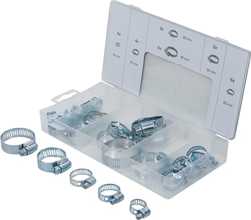 BGS 8055 | Schlauchklemmen-Sortiment | Ø 16-40 mm | 26-tlg. | Im Sortimentskasten | 8x Ø 16 mm, 6x Ø 22 mm, 4x Ø 25 mm, 2x Ø 28 mm, 2x Ø 35 mm, 4x Ø 40 mm