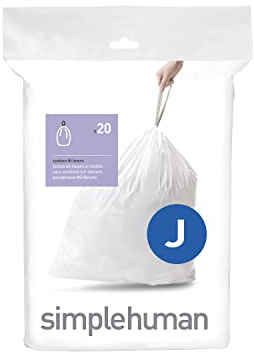 simplehuman Code J Custom Fit Drawstring Trash Bags in Dispenser Packs, 20 Count, 30-45 Liter / 8-12 Gallon, White
