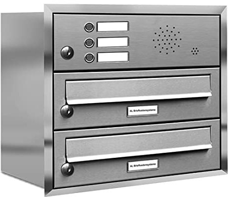 AL Briefkastensysteme, 2er Unterputzbriefkasten, Doppel-Briefkasten mit Klingel, 2 Fach, Briefkastenanlage modern, rostfrei Edelstahl Postkasten