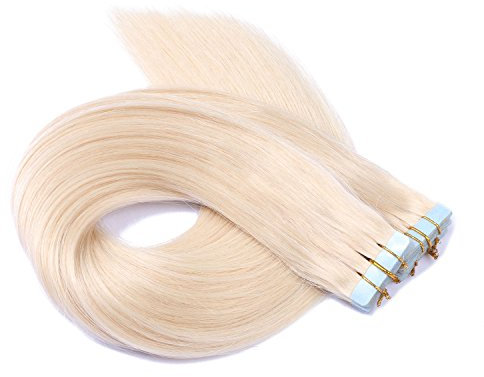 Tape In - On Hair Extensions - # 60 - WEISSBLOND - 50cm - 40 Tressen je 4cm Breit / 2,5g - 100% Remy Echthaar Haarverlängerung/Extention mit Klebeband Tressen by NOVON Hair Extentions