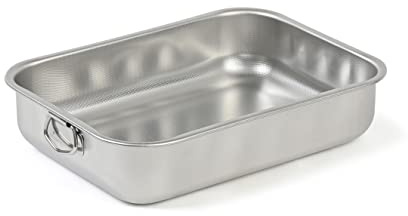 Steel Pan SP11163, Plat à four, Plat à lasagne, Plat de cuisson rectangulaire, Revêtement antiadhésif, Sans PFAS, 40 x 28 cm, Tout Inox, Fabrication Italie