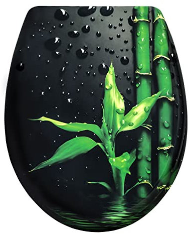WOLTU WC Sitz mit Absenkautomatik,Toilettensitz Motiv, Toilettendeckel aus Duroplast, Stable Klodeckel Hochwertige Qualität Toilettenbrille,Oval,Bambus