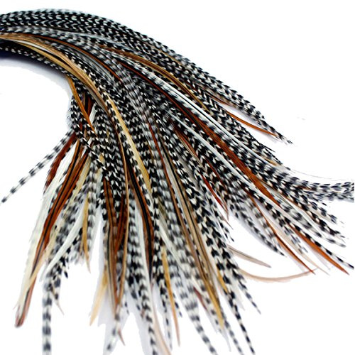 20 extensiones de cabello de pluma real: corto y delgado 18 – 23 cm + anillos/broche (Mixed Naturals)