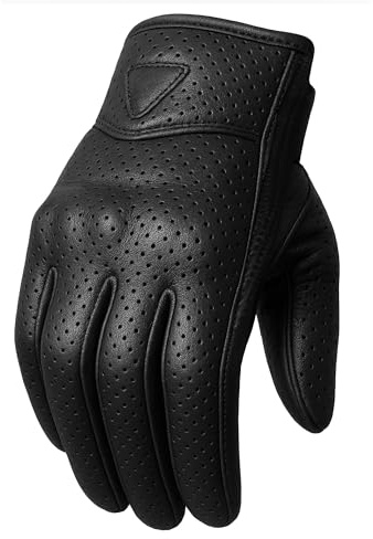 Jackets 4 Bikes Motorcycle Gloves - Premium Perforated Leather for Men Women, Touch Screen, Non-Slip Motorbike Cruiser Street Black XL
