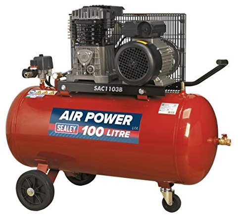 Sealey Sac1103B Compresor 100Ltr Transmisión por Correa 3Hp con Cilindros Fundidos y Ruedas