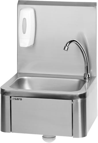 Saro Handwaschbecken – Inkl. Seifenspender & Siphon – Mit Kniebedienung – Edelstahl – Spritzschutz – B 400×T 340×H 595 mm – Modell Kevin